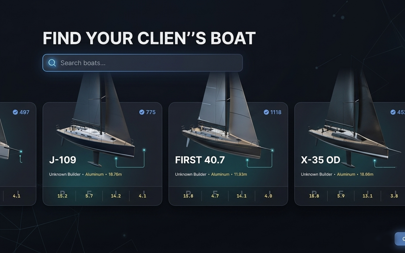 Select boat: Search the boat library and start from real rig data.
